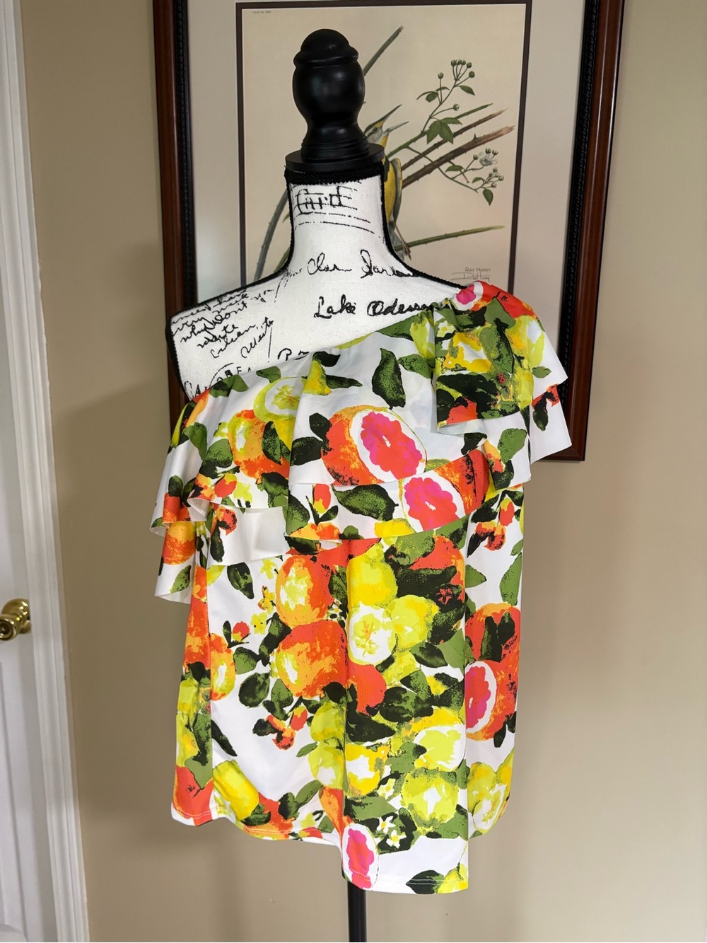 Cacique Swim Top One Shoulder Size 12 Floral